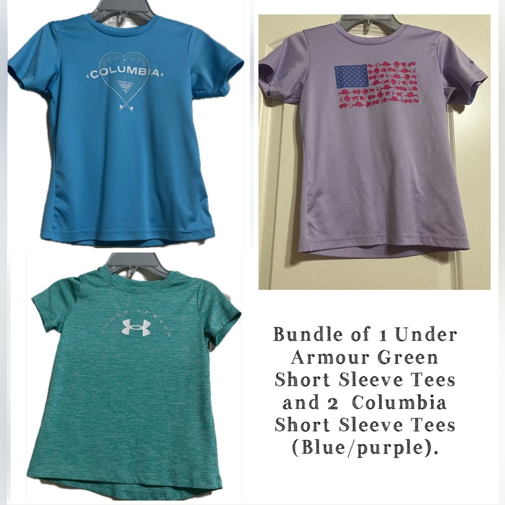 Bundle of 1 Under Armour Green and 2 Columbia
Short Sleeve Tees (Blue/purple)
